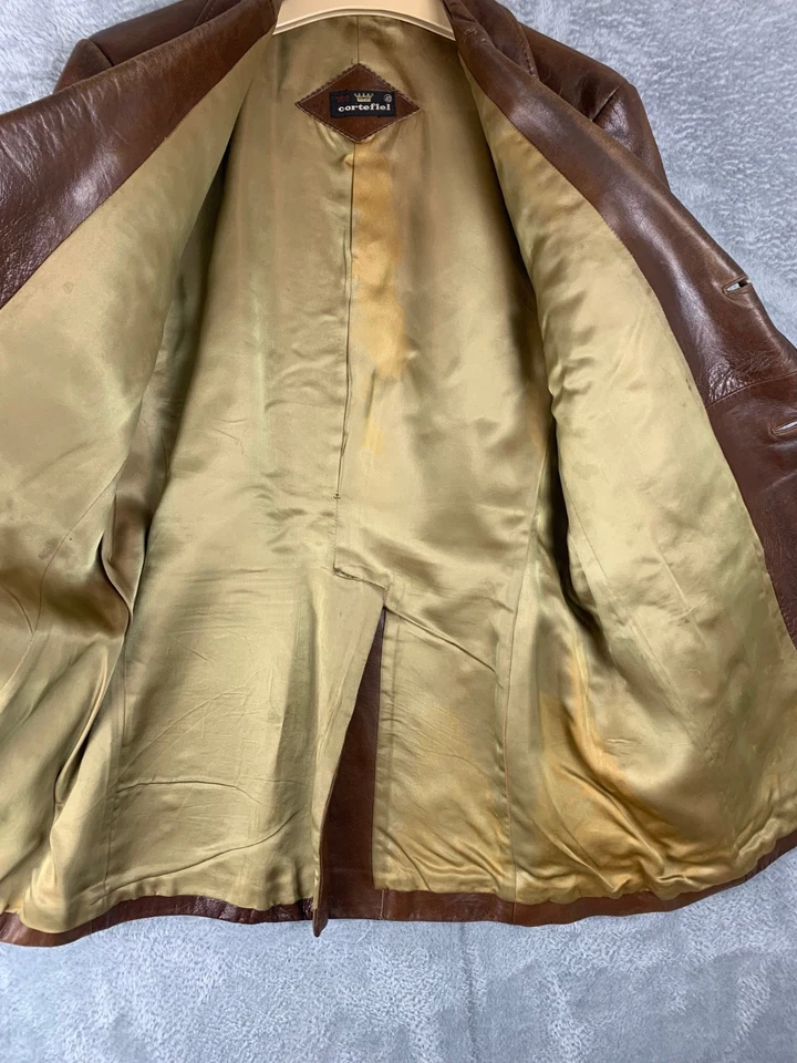Chaqueta de cuero Cortefiel vintage para hombre 40S marrón caramelo genuino años 80 Blazer Foto 2 de 4