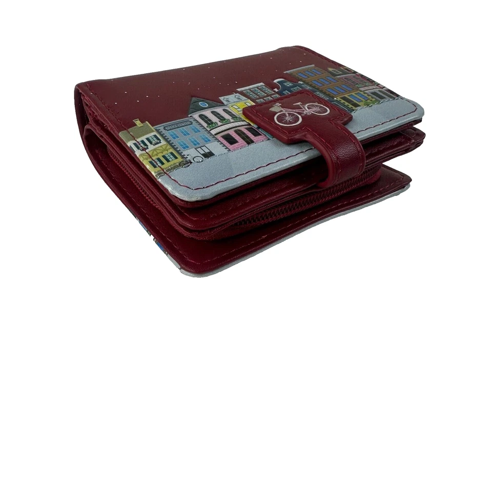 Carteira feminina Shagwear couro sintético pequena com zíper arte cidade velha vermelha - Imagem 3 de 4