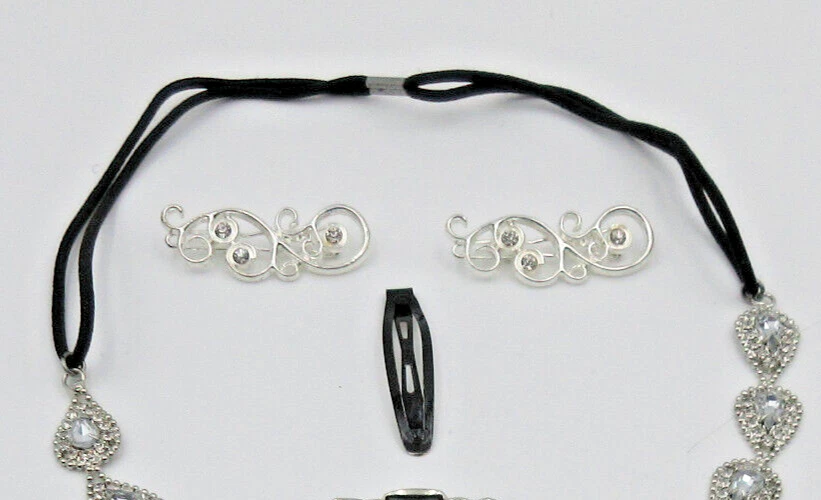 LOTE DE COLECCIÓN NIÑA DAMA PELO Clip Pasador Banda Goma Estrás Transparente Tono Plateado Foto 3 de 4