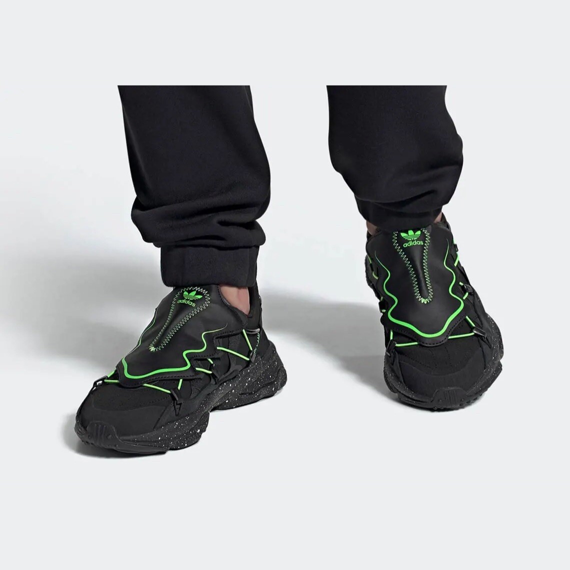Adidas Originals Ozweego Black Solar Green Men's Athletic Adidas Originals Ozweego Black Solar Green Men's Athletic