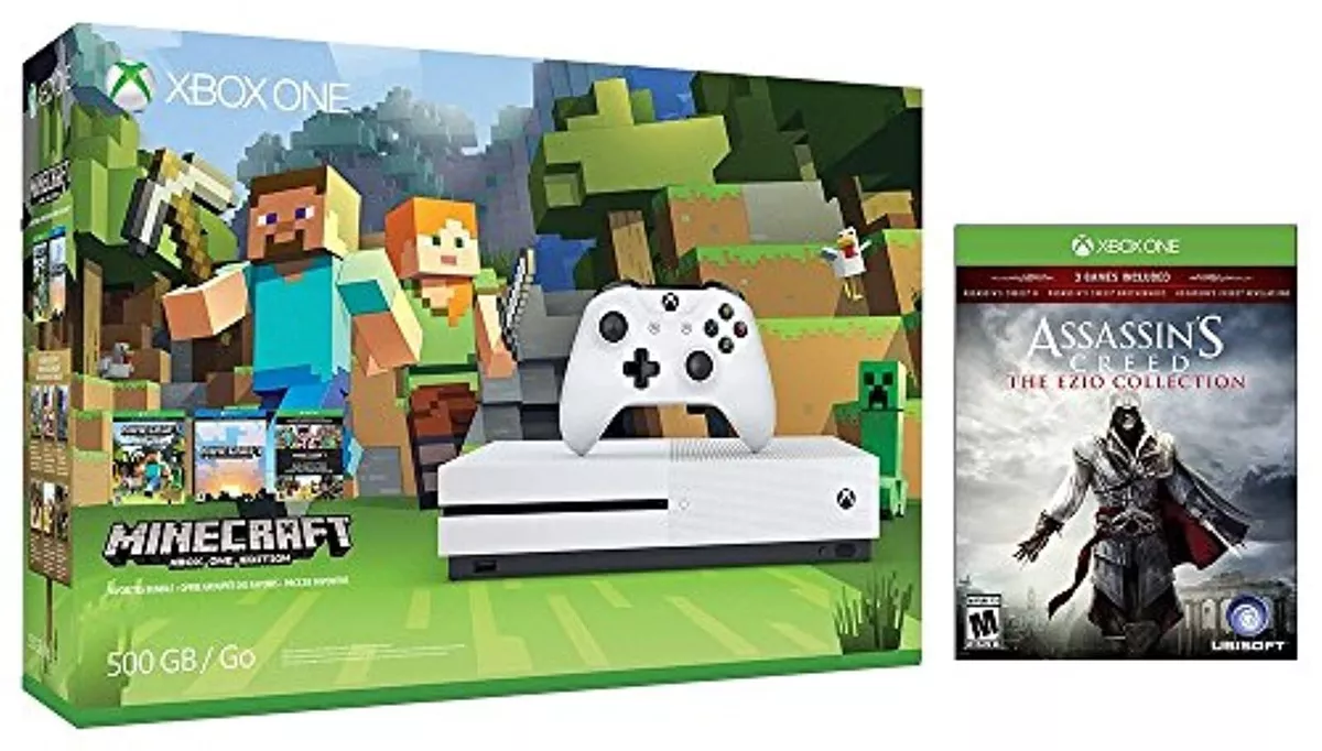 Xbox One S Console Bundle: Xbox One S 500GB Console Minecraft And  Assassin's