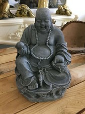 Buddha Figur lachender Antik Grau dicker Happy Buddha XL Feng Shui H29 cm