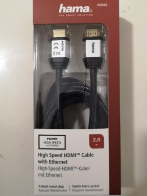 Hama HDMI Connection Cable High Speed Ethernet 2m Black Gold Plated Heavy Duty 