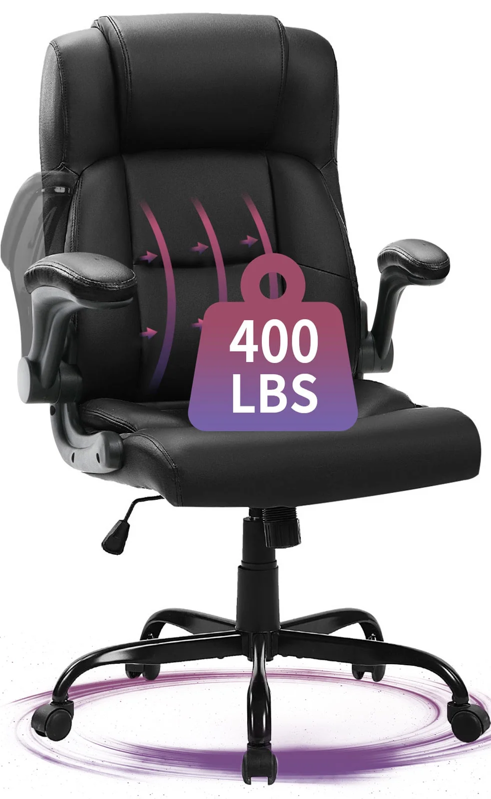 Big and Tall Office Chair 400LBS Capacity Ergonomic Adjustable Black Leather Executive-image