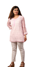 Women Pink Chikankari Embroidered Wedding Function Fancy Latest Designer Kurti