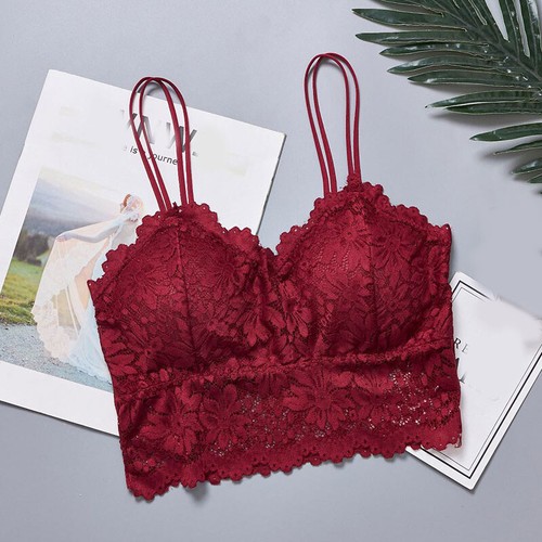 Damen Spitze Blumen Trim Bralette Crop Top Push Up BH Unterwäsche Mode Dessous - Bild 5 von 29