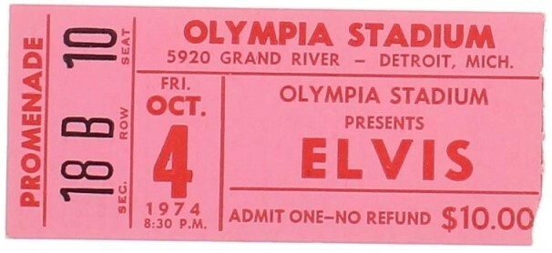 ELVIS PRESLEY Concert Ticket - Detroit, 4 Oct 1974 - 6"x2.75" reprint