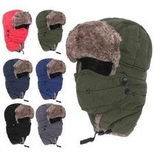 Men Winter Ear Flap thermal Hat Fur Warm Snow Ski Cap Face Mask