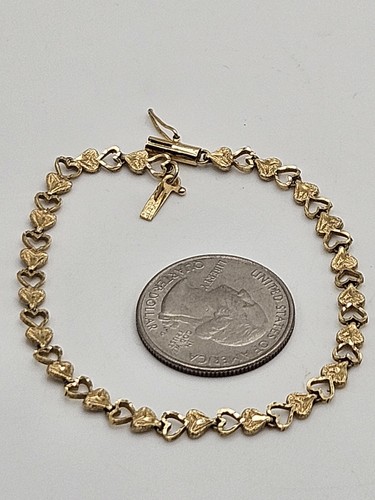 Vintage 14K Yellow Gold Dainty Hearl Link Tennis Bracelet - Picture 6 of 14