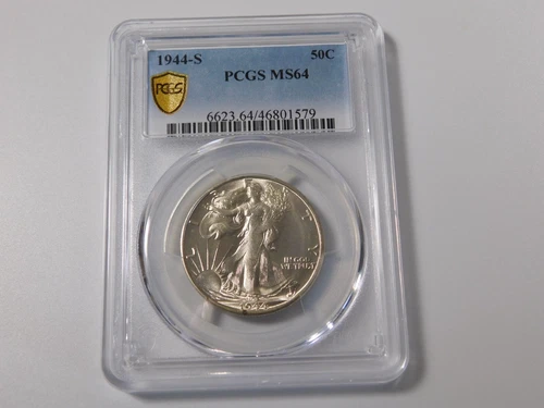 1944-S WALKING LIBERTY SILVER COIN HALF DOLLAR GOLD SHIELD PCGS GRADED MS64