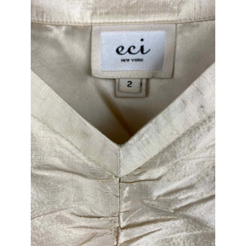 Vestido eci New York Talla 2 Oro Crema Sin Mangas Algodón Seda Ojales Línea A Foto 4 de 4