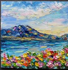 Original OIL Impasto PAINTING "Colorado MOUNTAIN" Olga Diduh Impressionism 4"x4"