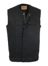MEN'S CONCEALED SNAPS DENIM W/O COLLAR MOTORCYCLE VEST - UMA22