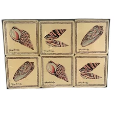 Vtg New Old Stock Georges Briard Seashells Coaster Set of 6 Nautical Coastal