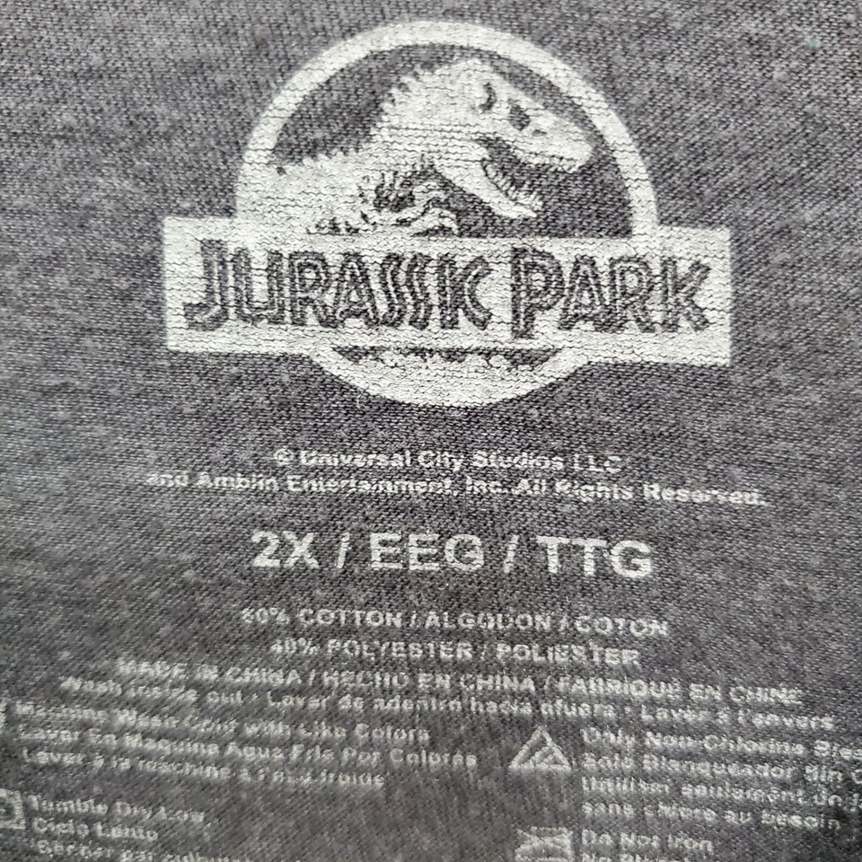 Jurassic Park Woman's Gray Distressed Pop Culture Dino Logo Graphic Tee Plus 2X - Image 3 of 4