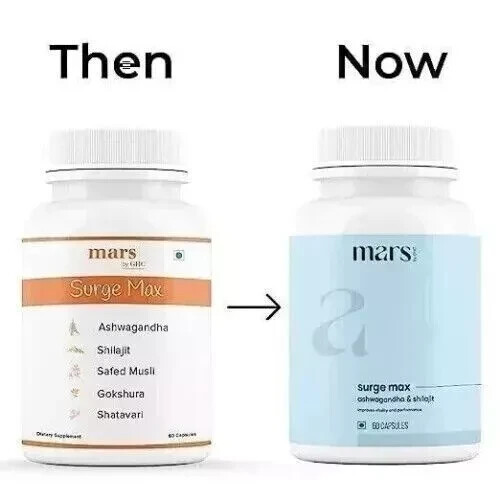 mars by GHC Surge Max, 60 Caps | Shilajit Ashwagandha, Gokshura, Safed Musli