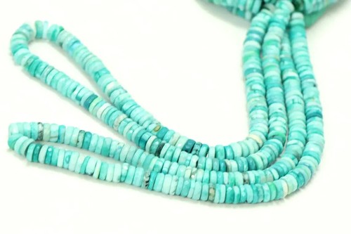 Beautiful Sea Blue Green Dot opal Faceted Tyre Heishi Beads,5-8mm Faceted Wheel - Picture 4 of 11