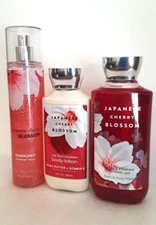 BBW Japanese Cherry Blossom Diamond Shimmer Mist Fragrance Shower Gel Lotion SET