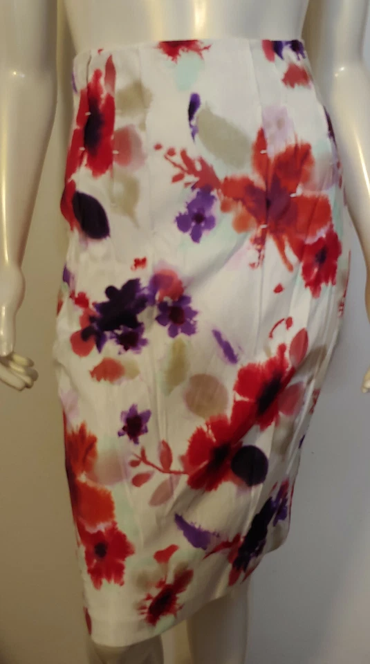 Elie Tahari белый красный фиолетовый акварель цветочный юбка костюм S 2 4 плиссированные ленты - Изображение 2 из 4