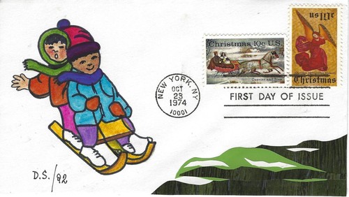 D.S., Scott 1550-51, 10c Holiday Celebration, Hand Painted FDC