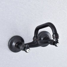 Oil Rubbed Bronze Dual Handles Wall Mount Sink Faucet Bath Basin Mixer Tap