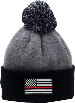 Red Line Flag Cuffed Pom Knit Hat 2-Tone 