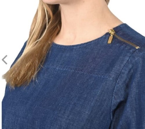 Martha Stewart Everyday sz:S Womens 3/4 Sleeve Denim Tunic Zip Cotton Blouse Top - Picture 4 of 8