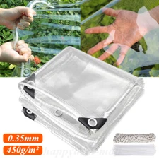 Clear PVC Tarpaulin Tarp Heavy Duty Transparent Waterproof Tent w/ Metal Grommet