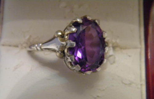 Silver Ring USSR Vintage 875 Jewelry Of Purple Stone Amethyst Women 1950s Size 8 - Picture 4 of 9