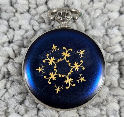 Vintage B. Altman Silver Swiss Blue Enamel 32mm Pendant Pocket Watch Runs 17J