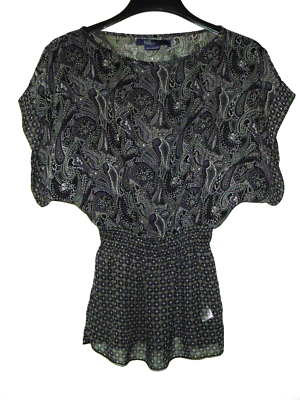 Cyrus Miley Cyrus Max Azria Top Women S Purple Gray Black Pisley Smocked