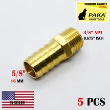 5X 5/8" Hose Barb x 3/8" Male NPT Brass Adapter Threaded Fitting, Fuel/Water/Air