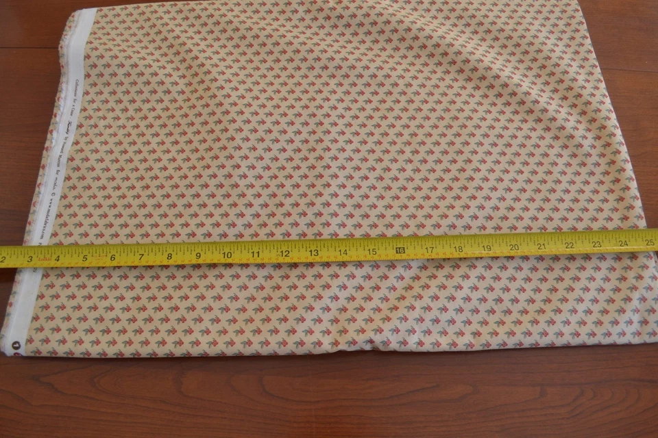 15" Long, Red Floral on Tan Cotton, Moda/Collections/Marcus/Friendship, M8788 - Image 3 of 4