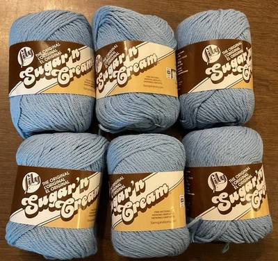 6 Skeins Lily Sugar 'n Cream Cotton Worsted Yarn Crochet Knit ~ Light Blue ~ Lot - Image 1 of 4