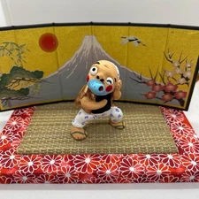 Hyottoko Ceramic Brooch Japan Traditional Muge Pottery used condition