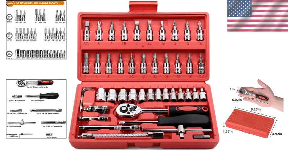 Socket Ratchet Wrench Set Chrome Vanadium 46 pcs Auto Household Repair - Image 2 of 4