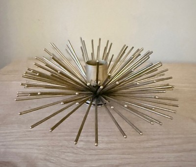 Vintage Mid Century MCM Atomic Sputnik Brass Taper Candle Holder