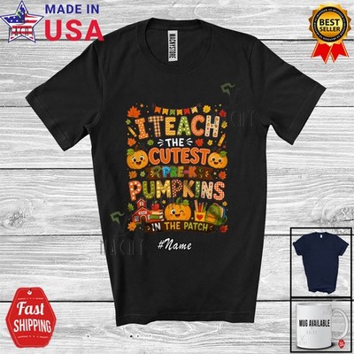 Custom Name I Teach Cutest Pre-K Pumpkins; Thanksgiving Plaid Teacher Shirt