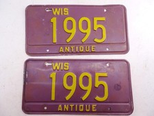 Lot de plaques d'immatriculation anciennes voitures vintage Wisconsin 1995 collector old