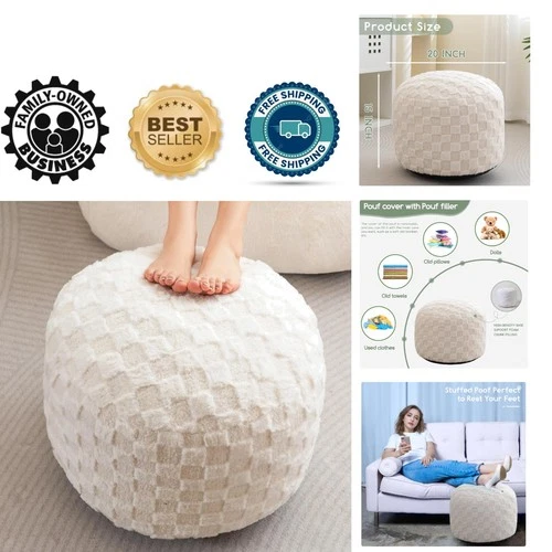 Modern Faux Fur Pouf Ottoman - Fluffy Round Foot Stool for Living Room, 20x20x15 - product listing photo