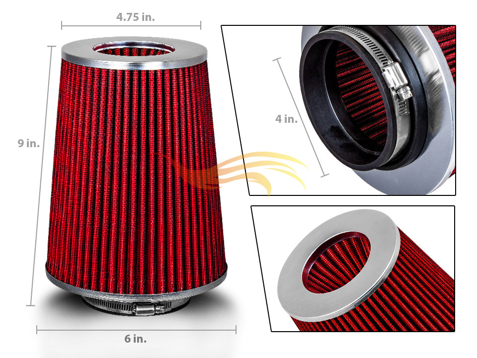 4 Inches 102 mm Cold Air Intake Cone Truck Long Filter 4" NEW RED Acura/Honda