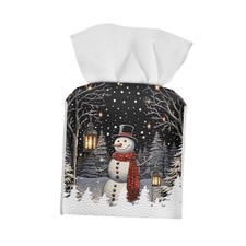 Box Covers Square PU Leather Tissue Box Cover Snowflake Christmas Snowman