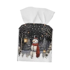 Box Covers Square PU Leather Tissue Box Cover Snowflake Christmas Snowman