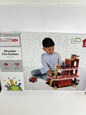 Little Town Timeless Toys Wooden Fire Station 18 Piece Playset