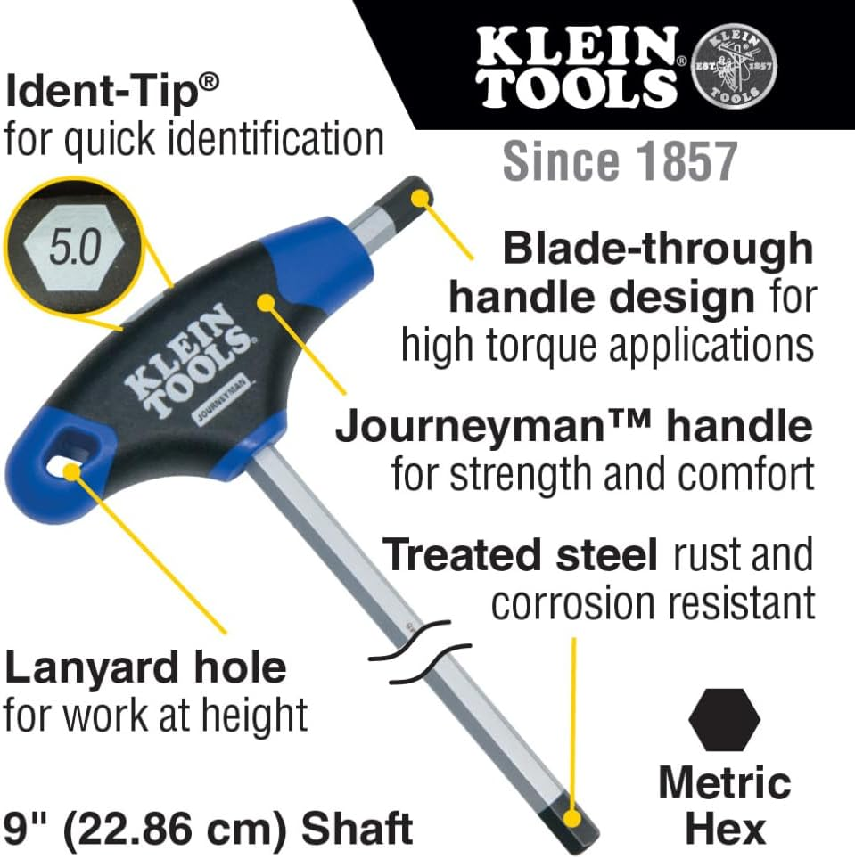 JTH98M T-Handle Hex Key Set, Metric Sizes Allen Set with 9-Inch