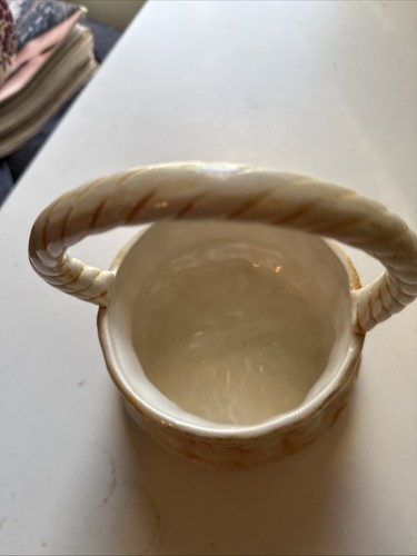 Kleine helle Mandel 9 Zoll Vintage Keramik Korbgeflecht Muster - Bild 3 von 7