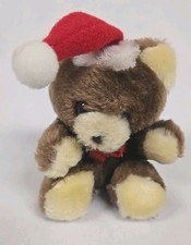 VTG Russ Berrie  Co 1979 5" Brown Teddy Bear Nutshells Wearing Santa Hat