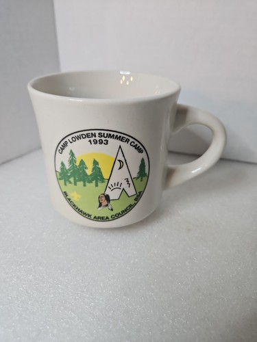 Vtg BSA Camp LOWDEN 1993 BLACKHAWK AREA COUNCIL MUG, TEE PEE. INDIAN