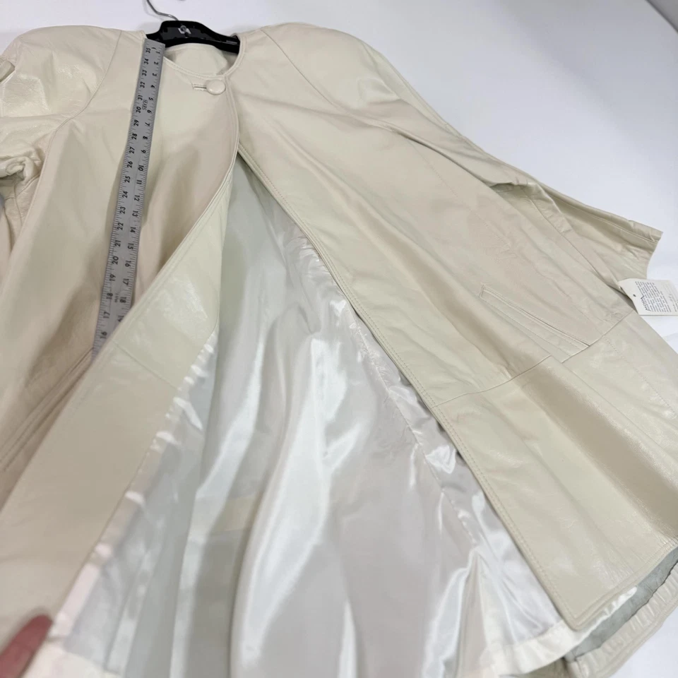 MODA MARTANI кожаное пальто женщин XL слоновой кости качели воротника сделано в США стиль 35 - Изображение 3 из 4