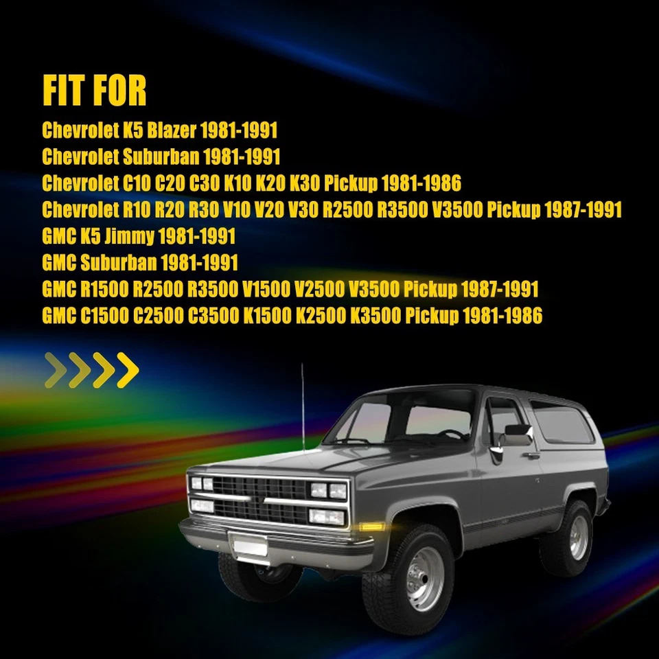 2 luces LED rectangulares delanteras ámbar humo para Chevy C10 C20 C30 GMC 1981-91 Foto 2 de 4